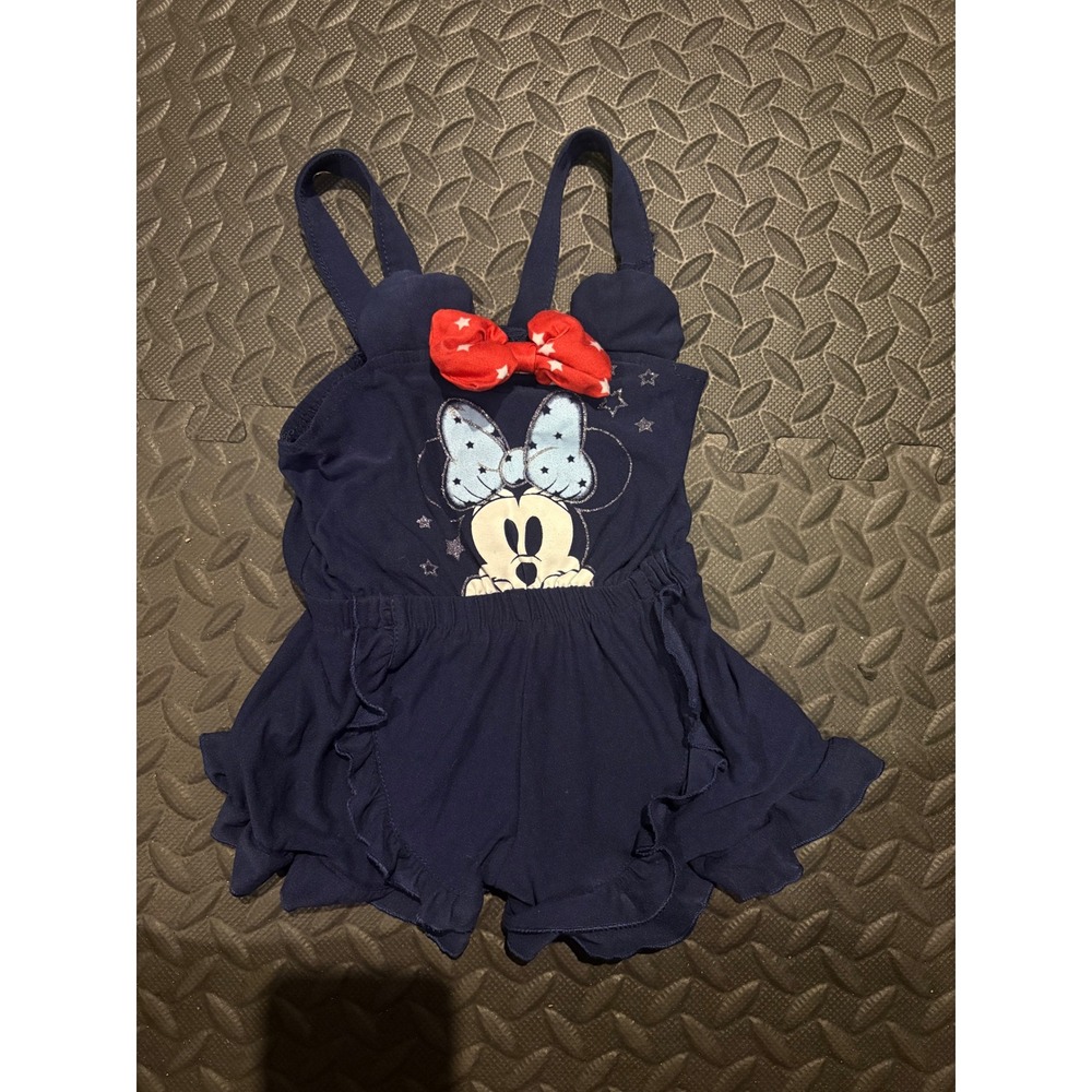 Disney Junior Minnie Mouse Navy Blue Ruffle Romper 3D Bow Toddler Girls 3T